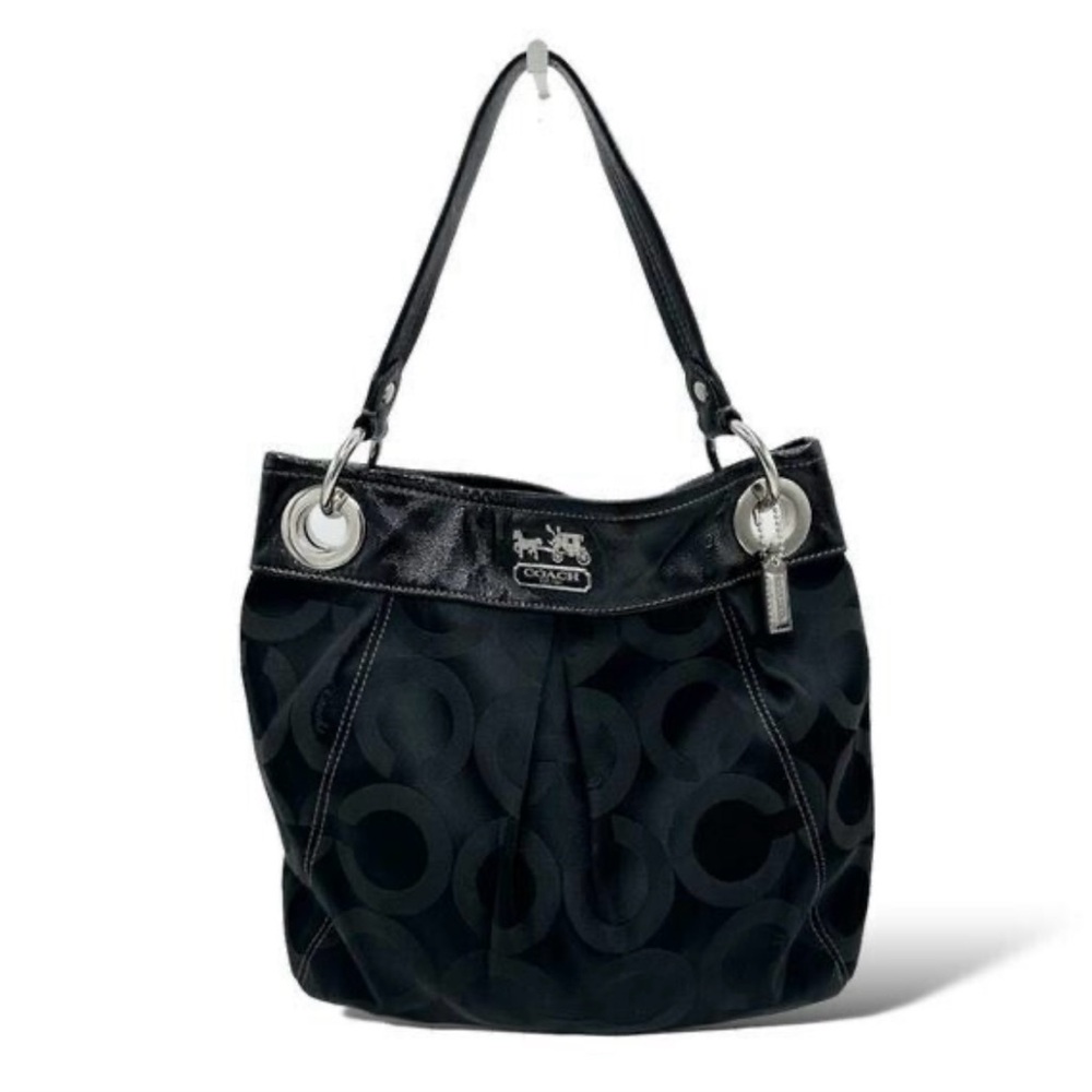 Coach Black Signature C Fabric Shoulder Bag with Silver Hardware